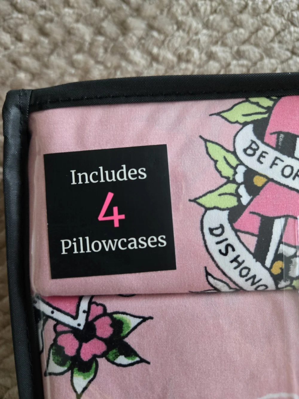 Ed Hardy Queen 6 Piece Pink Skull Rose Tattoo Sheet Set